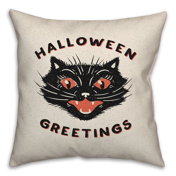 Creative Products Retro Black Cat Halloween Greetings 18x18 Spun Poly Pillow