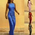 thumbnail image 4 of Womens Sleeveless Open Back Long Jumpsuits Glitter Sequins Wide Leg Belted High Waist Romper Cocktail Overall, 4 of 9