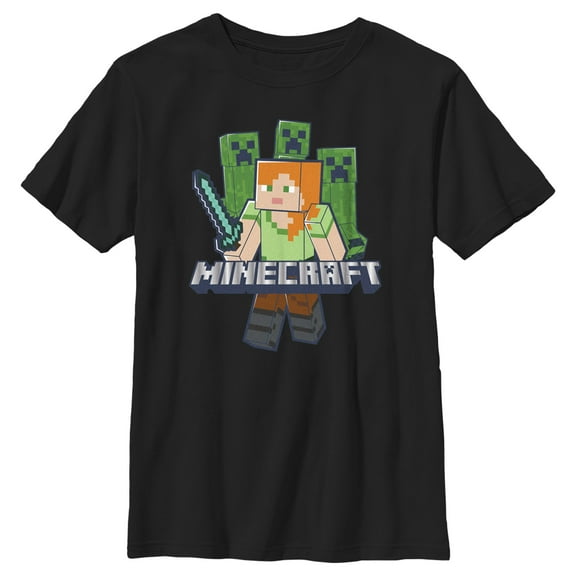 Boy's Minecraft Alex and Creepers Graphic Tee Black Large
