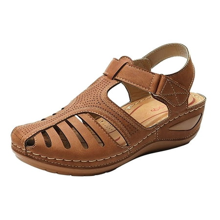 

WANYNG slippers for women Women s Fashion Comfortable Ankle Hollow Round Toe Sandals Soft Sole Shoes Women Shoes Brown 40
