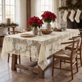 thumbnail image 2 of Sm:)e Poinsettia Embroidery Lace Tablecloth 60x84 Inch, Beige, Vintage Floral Fabric Classy Vintage Reception Decor, 2 of 6