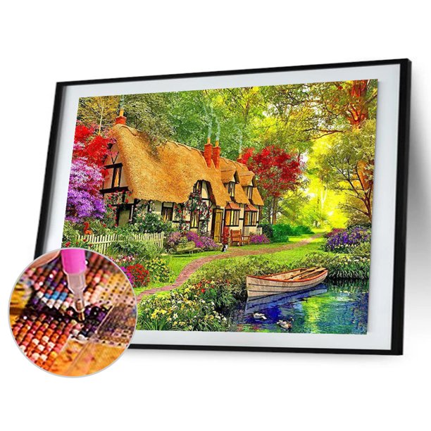 Cuadros Decorativos Casas en el bosque 5D DIY Diamond Painting Kits Full Round Drill Wall Decor Tmvgtek embutido en tela
