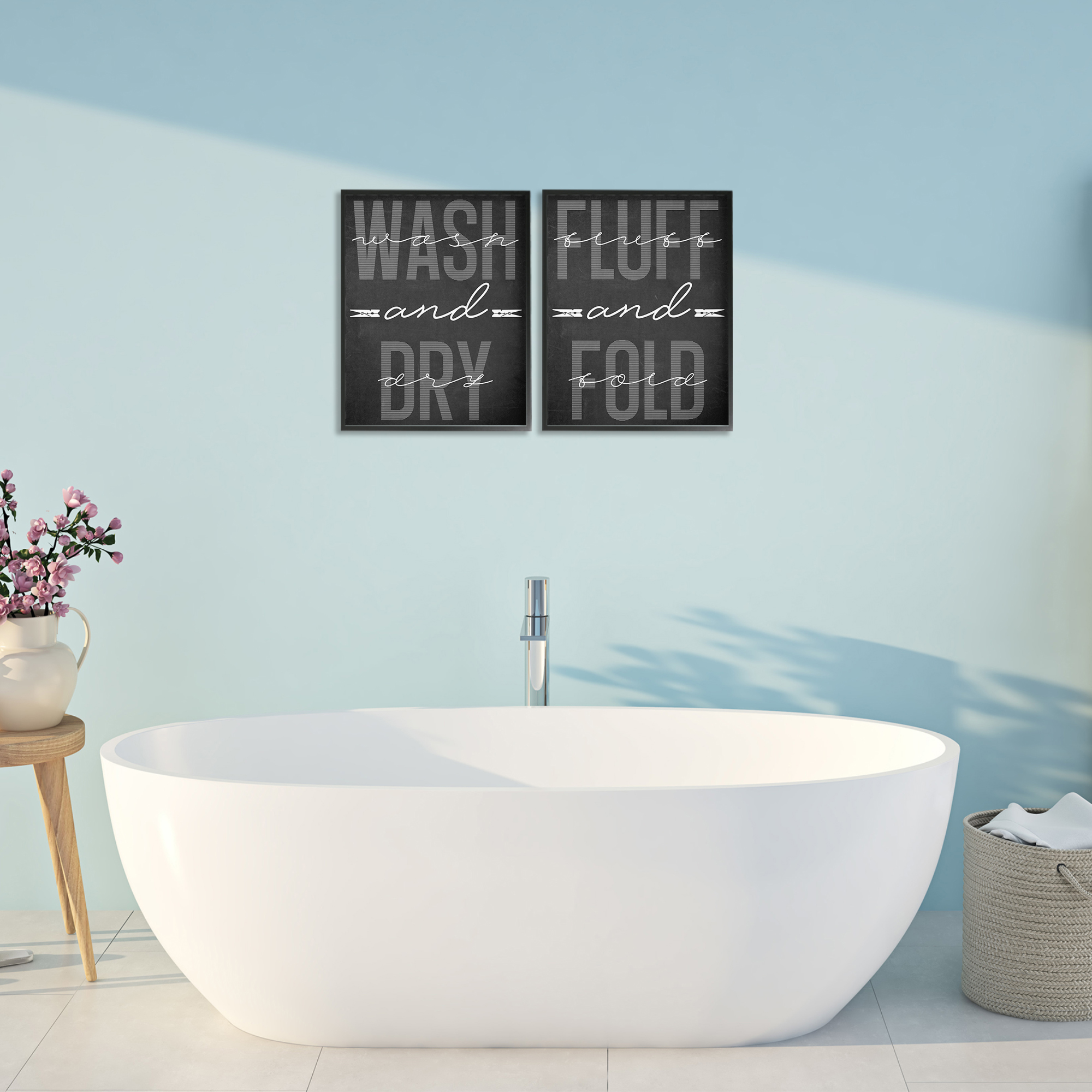 Laundry Words in Black 2 Piece Black Framed Giclee Art Set, design by Marcus Prime