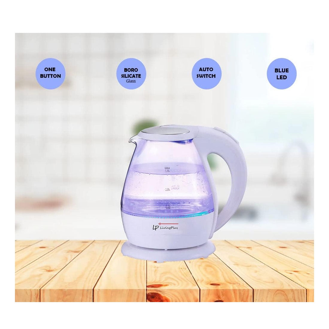 LP Living Plus Borosilicate Glass Electric One touch Automatic switch Tea Kettle and Water Boiler 1.5L