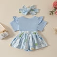 thumbnail image 4 of Onesies Easter Long Sleeves Cartoon Prints Skirts Bowknot Headbands Outfits Baby Onsies Blue 3 Months-6 Months, 4 of 7