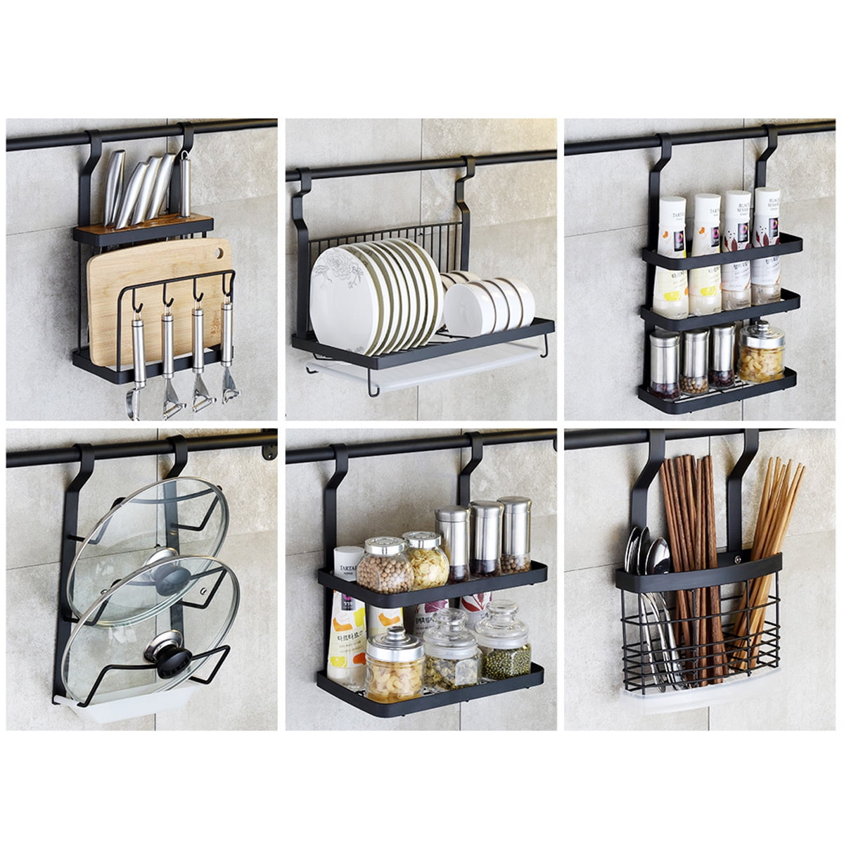 11 Type Kitchen Dish Drying Rack, Dish Rack Wall Mounted Utensil Hanging Rod Stainless Steel Baking Paint Utensil Rack, Kitchen Wall Hanging Shelf ...
