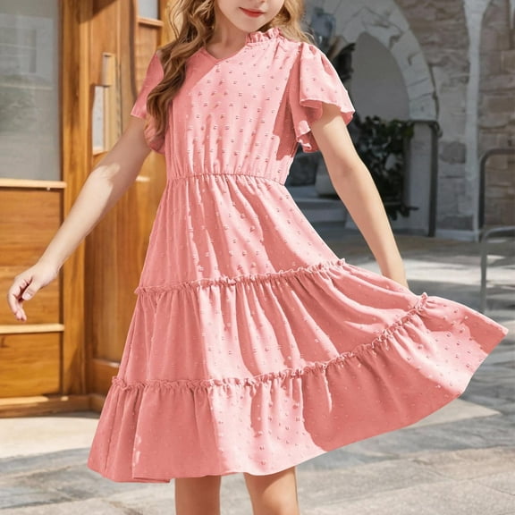 Vmvidoty Toddler Girl Dress with Puff Sleeve Baby Tutu Sundress Casual Outfit Cute Dress for Girls Pink 170