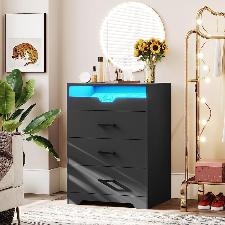 black led dresser with Lights&3 Drawers&Pull-Out Tray for Bedroom, Modern Chest of Drawers Storage Cabinets for Living Room in 2 plugs and sets Asymmetric Maxi Dress - Width:Extra Wide (EEE/EEEE)