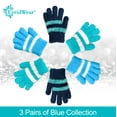 thumbnail image 4 of EvridWear Kids Warm Winter Gloves, Full Fingers, Fluffy Stripe Mitten for Little Boys & Girls, 3 Pairs, Blue Set, S/4-6Years, 4 of 8