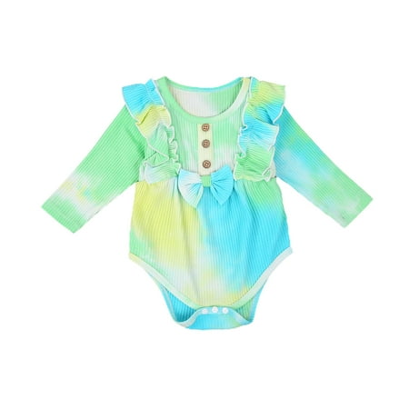 

JYYYBF Newborn Baby Girls Knit Sweater Romper Pullover Top Long Sleeve Buttons Ruffle Bodysuit One Piece Jumpsuit Blue Green 0-3 Months