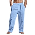 thumbnail image 2 of Men's Linen Pants Lightweight Drawstring Elastic Waist Pockets Loose Fit Straight Legs Summer Beach Yoga XL, 2 of 9