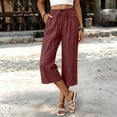 thumbnail image 5 of Capris for Women with Pockets Petite Pants Drawstring Casual Pull on Palazzo Trousers with Pockets Loose High Waisted Wide Leg Lounge Pants Red S, 5 of 7