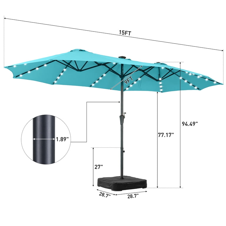 Autlaycil 15ft Rectangle Patio Umbrella with 48 Solar Lights, Blue photo 2