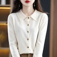 thumbnail image 2 of Women's Lapel Pure Wool Cardigan Autumn And Winter New Merino Cashmere Sweater Long Sleeve Formal Knitting Top S-XXL, 2 of 5