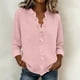 thumbnail image 1 of Craaazy Women's Relaxed Fit V Neck Blouse, Solid Color Long Sleeve Ruffle Accent Top, Loose Comfy Cotton Linen Tee for Work & Daily Wear Gifts, 1 of 6