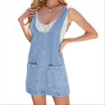 thumbnail image 2 of Vestido Vaquero Informal Sin Mangas para Mujer, Cuello Redondo, Estilo Vintage, Holgado, con Bolsillos, Azul , Talla L, 2 of 6