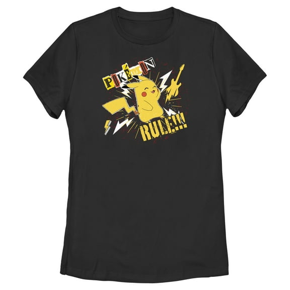 Women's Pokemon Pikachu Rules Guitar Graphic Tee Black Large