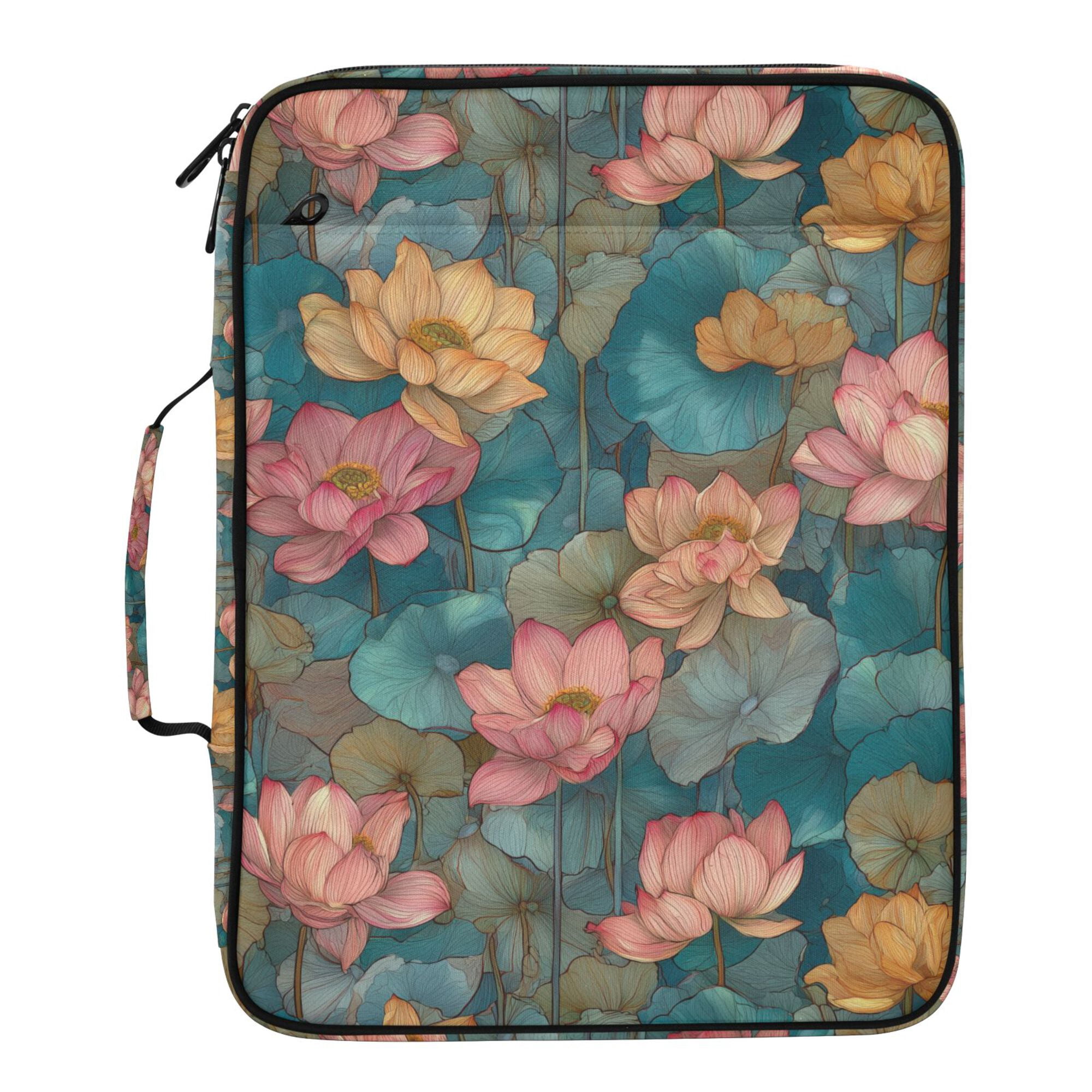 FORMRS Accordion File Folder A4 Size 7-Pocket Expanding Document Organizer Bag with 3 Ring Binder, Pink Water Lilies Pattern