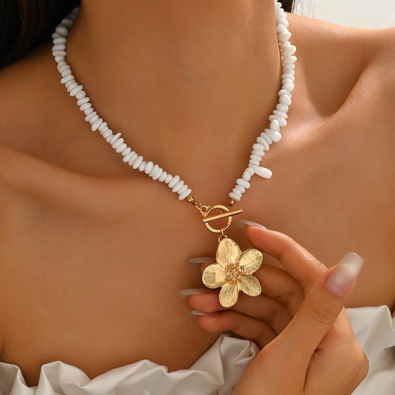 NICKSUN Flower Necklace for Women, 14k Gold Plated Boho Beaded Charm Pendant Necklace, Dainty Adjustable Summer Beach Vacation Jewelry Gifts
