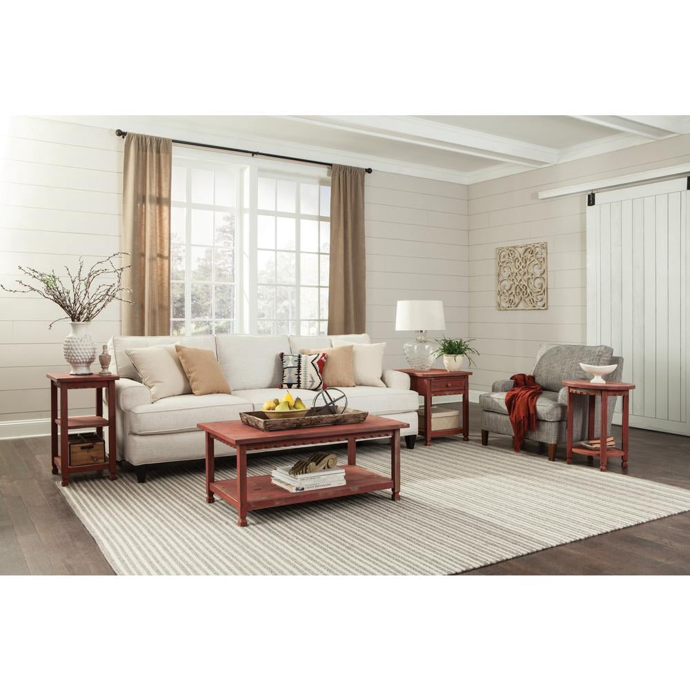 Alaterre Country Cottage 2 Shelf End Table, Rustic Farmhouse Side Table, Red Antique Finish