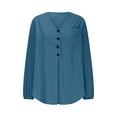 thumbnail image 4 of Women Tops under $5! Cagogo Women's Linen T Shirts Cotton Gauze Long Sleeve Loose Fit T-shirts V Neck Collared Button Down Summer Trendy Fashion Tunic Tops Clothes, 4 of 6