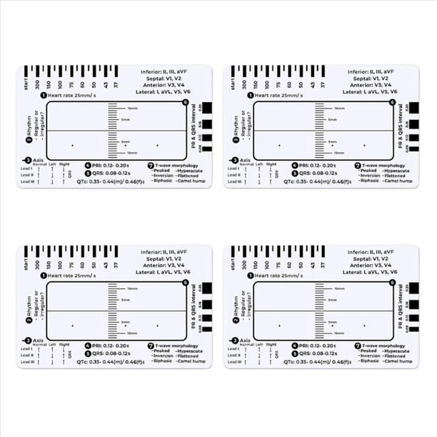 4X Regla de ECG de 7 Pasos, Regla de ECG de 7 Pasos para Interpretación de ECG/EKG, Herramienta Rápida y Veloz de Análisis y Medición Cardíaca