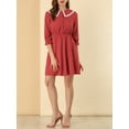 thumbnail image 6 of INSPIRE CHIC Women's Stars Dots Print Turn Down Collar Ruffled 3/4 Sleeve Dress XS Red, 6 of 7