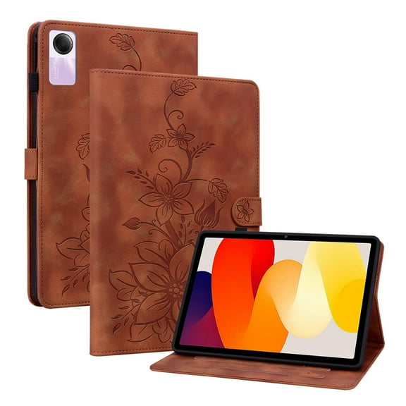 XYX for Redmi Pad SE 11.0 inch Case, PU Leather Slim Folio with Multi-Angle Stand - Brown Lily Flower