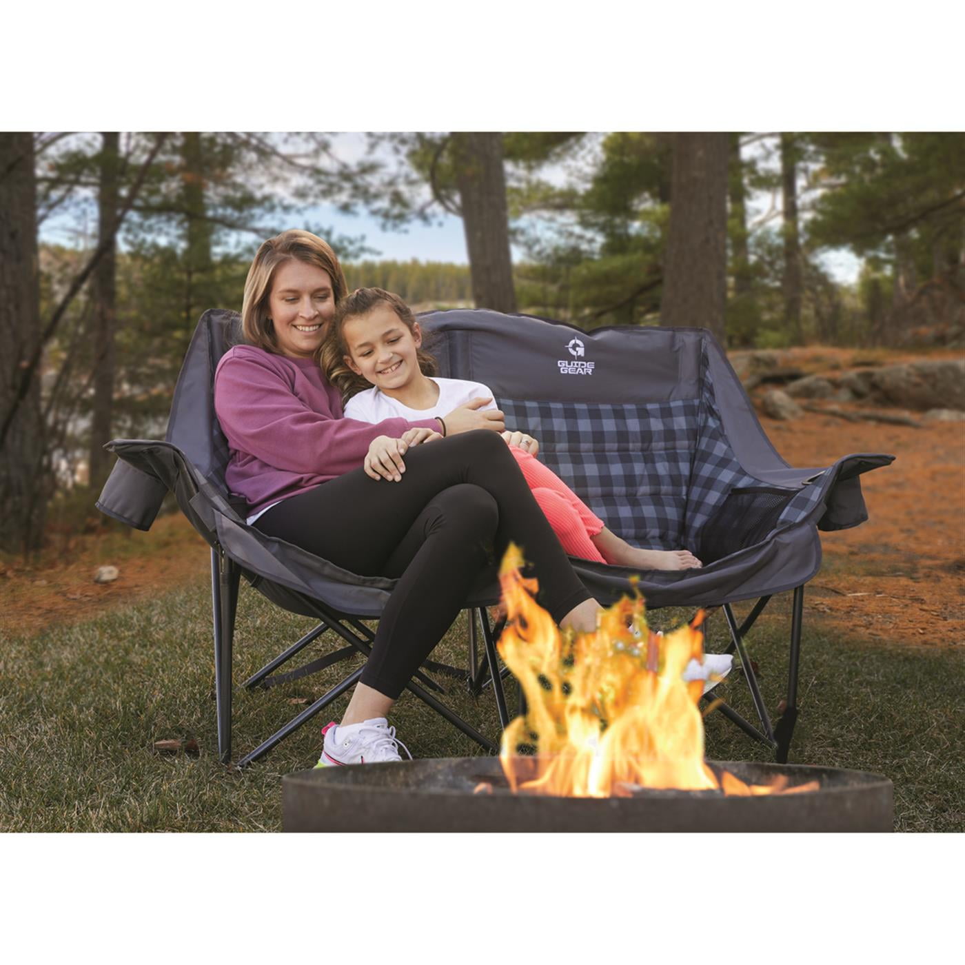 Guide Gear Oversized XL Comfort Padded Camping Sofa, 600-lb. Capacity Gray Plaid