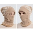 thumbnail image 4 of GRNSHTS Women Winter Beanie Hats One-Piece Fleece Lined Knit Balaclavas Mask Set Skull Neck Circle Scarf Ski Snow Hat Cap with Pompom (A Khaki), 4 of 9
