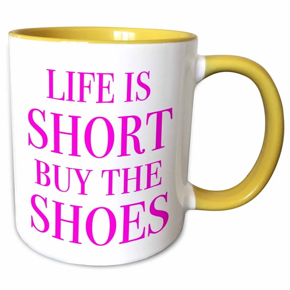 3drose, Life Is Short Buy the Shoes, Pink, 11oz Two-tone Yellow Mug