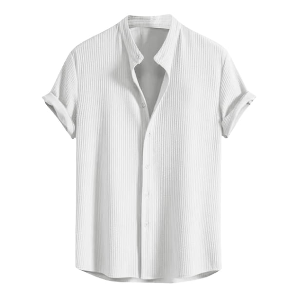 Vestido de Camiseta, Hombre de Color Sólido de Pie Cuello de Manga Corta Camisa Superior, Poliéster Casual de Moda