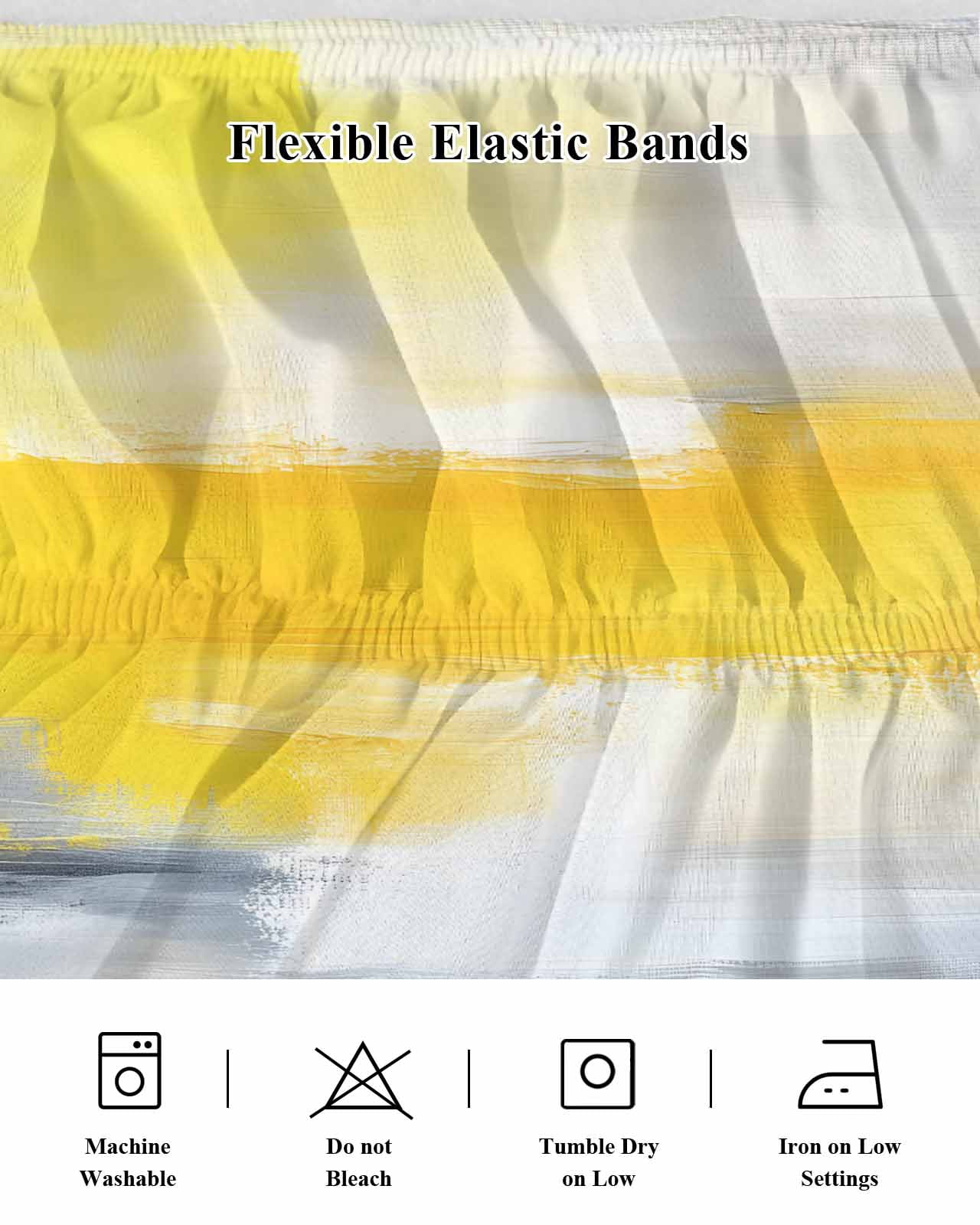 Yellow Gray Wrap Around Bed Skirts for Queen Bed 18" Drop,Bed Skirt with Adjustable Elastic Belt Dust Ruffle Bed Valance for Bedroom Hotel Contemporary Oil Painted Abstract Modern Bed Frame Cover