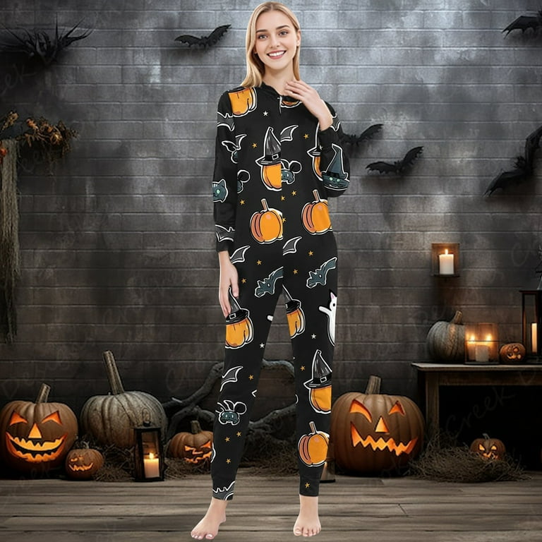 Halloween Family Pajamas Cotton Sleepwear Silk Pjs Hooded Zipper Pjs Loungewear Pajamas for Girls Girls Pajamas Size 6 Nightgown Set Long Black M