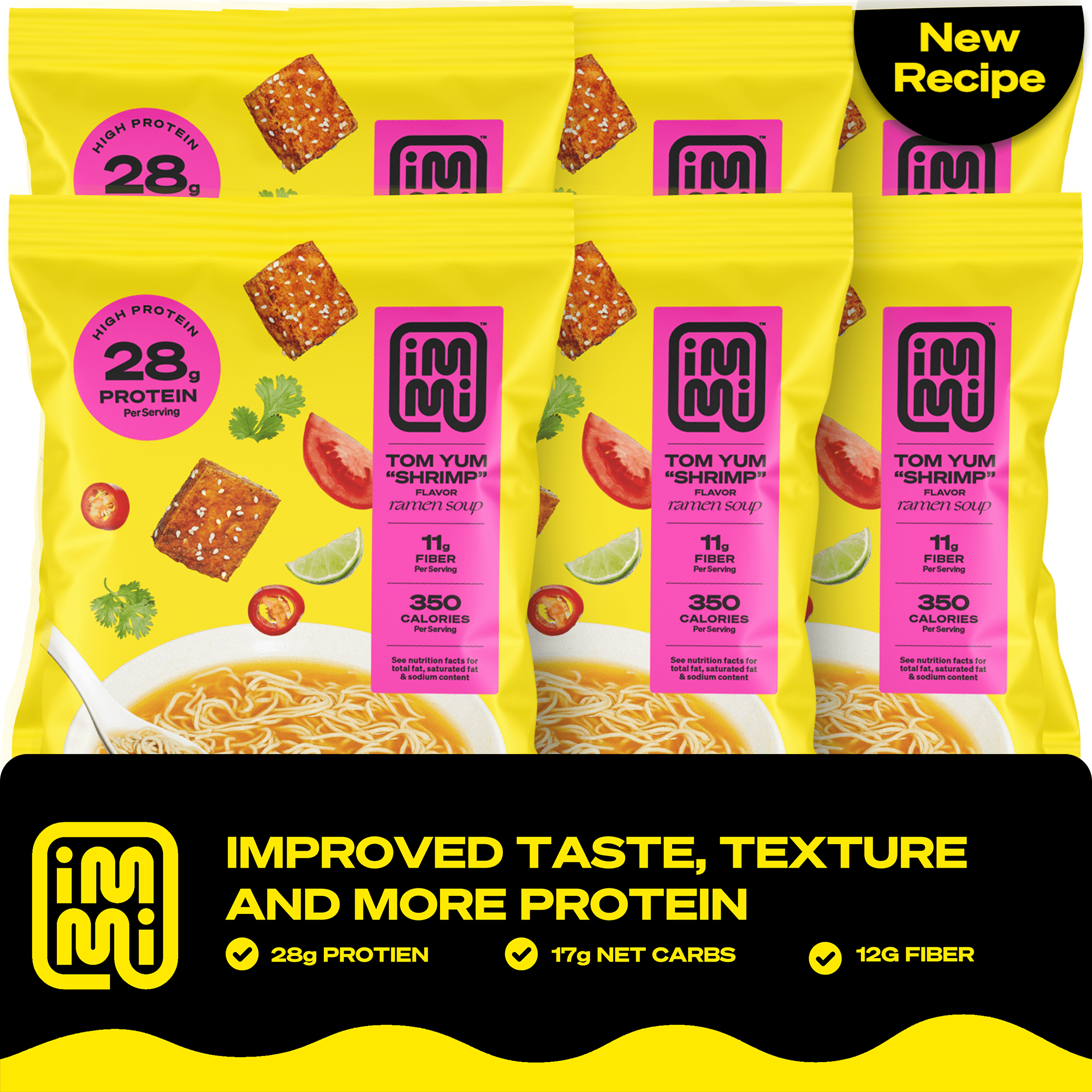 immi Tom Yum "Shrimp" Ramen 28g Protein 11g Fiber Plant Based 6 Pack