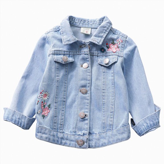 xaweyi Girls Classic Spring Embroidered Sports Jacket Soft Comfortable Versatile Casual Outerwear for Play and Daily Occasions Size 4-5 Years