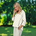 thumbnail image 5 of Womens Tops V Neck Womens T Shirts Loose Fit Linen 3/4 Sleeve Shirts Dressy Casual Blouse Polka Dot Print Work Tops Elbow Sleeve Tunic Tops, 5 of 7