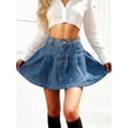 thumbnail image 4 of Blue Womens Medium Wash Denim Pleated High Waist Mini Skirt With Pockets, 4 of 11