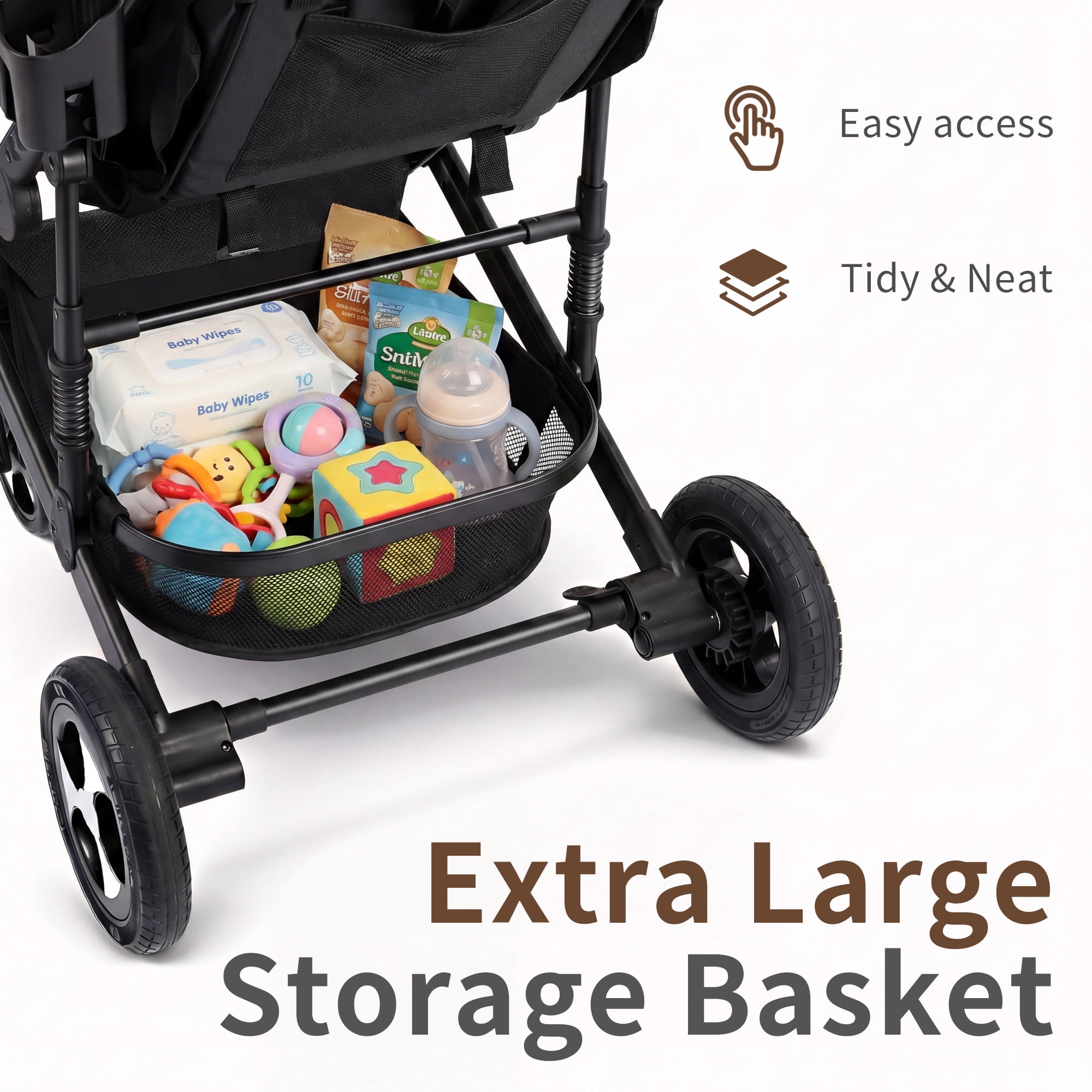 AILEEKISS 3-in-1 Convertible Baby Stroller with Big Seat and Adjustable Canopy, 24 Pounds, Black