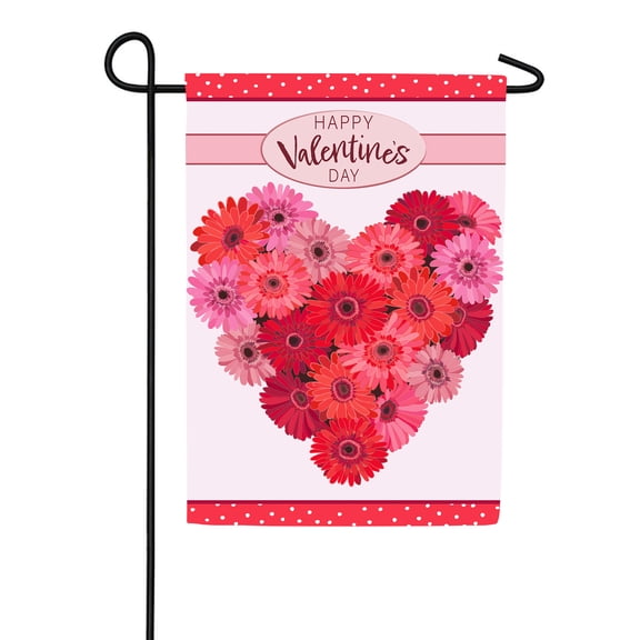 Evergreen Applique Garden Flag - Floral Valentine's Heart, 12.5 x 18 inch Double Sided