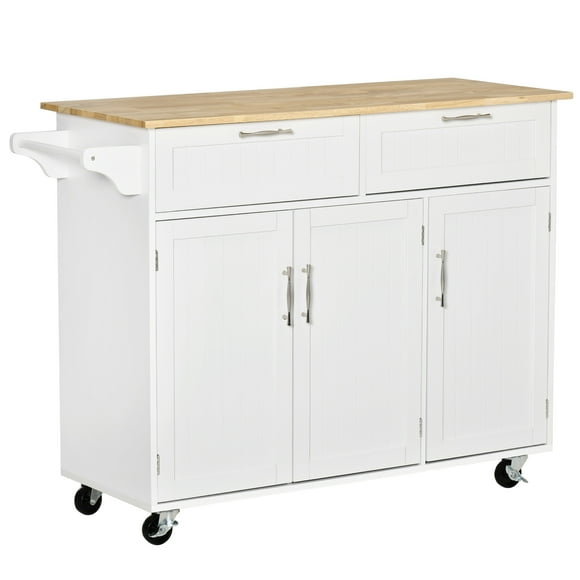HOMCOM Kitchen Island on Wheels, Kitchen Cart w/ Drawers, Storage Cabinets