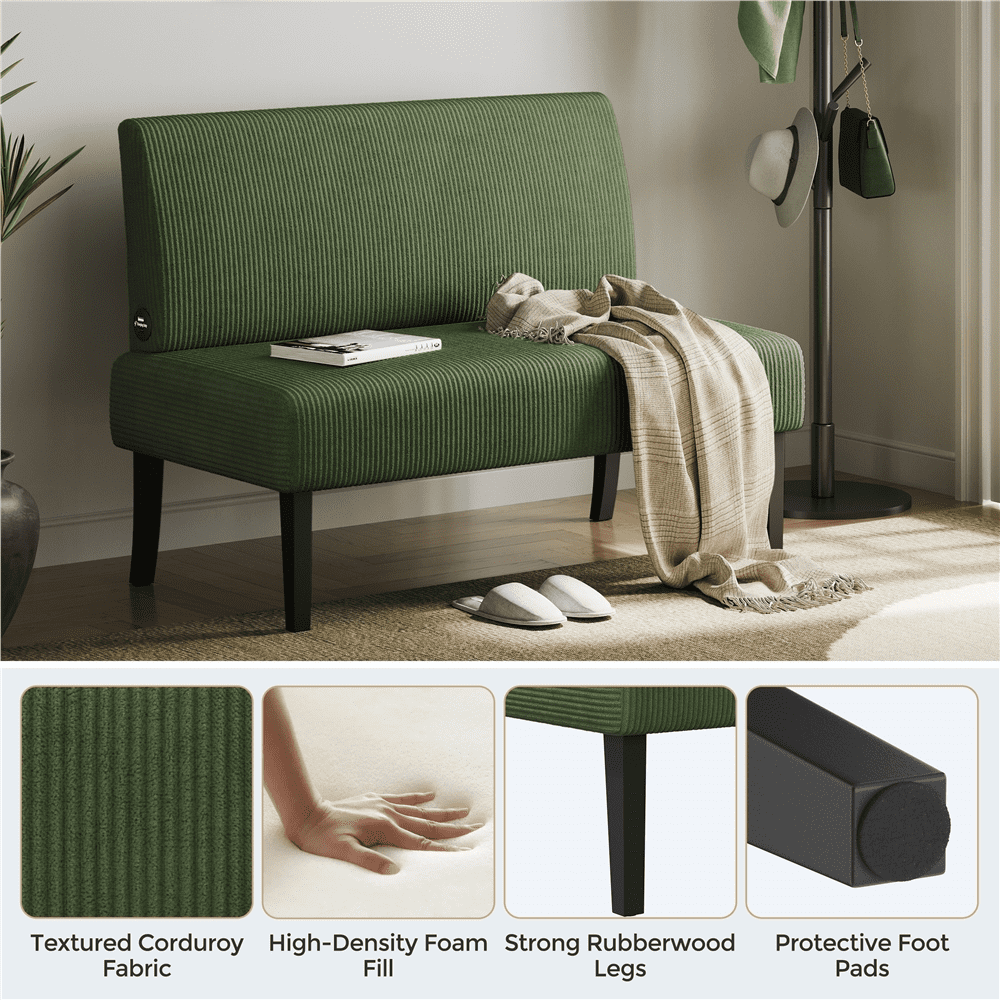 Yaheetech Corduroy Armless Loveseat with Strong Rubberwood Legs & USB Ports, Green