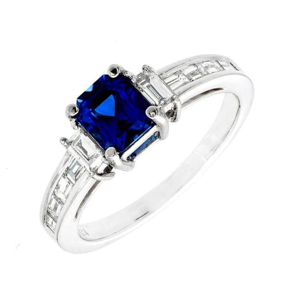 HeartsAndYou 2ct Natural Sapphire & Diamond Engage Ring Baguette Accent 14k SOLID White Gold