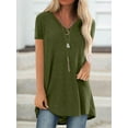 thumbnail image 4 of Women's Causal Short Sleeve Solid Color Basic T Shirt Plus Size Tops Casual V Neck Tunic Loose Blouse, 4 of 4