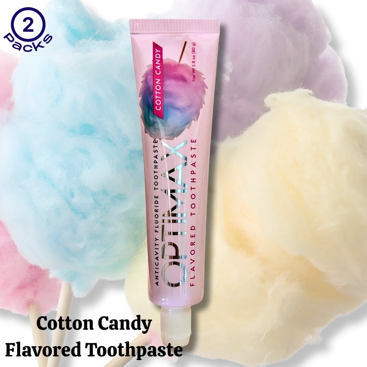 Optimax Cotton Candy Flavored Anticavity Toothpaste, Pack of 2, 2.8 oz Each