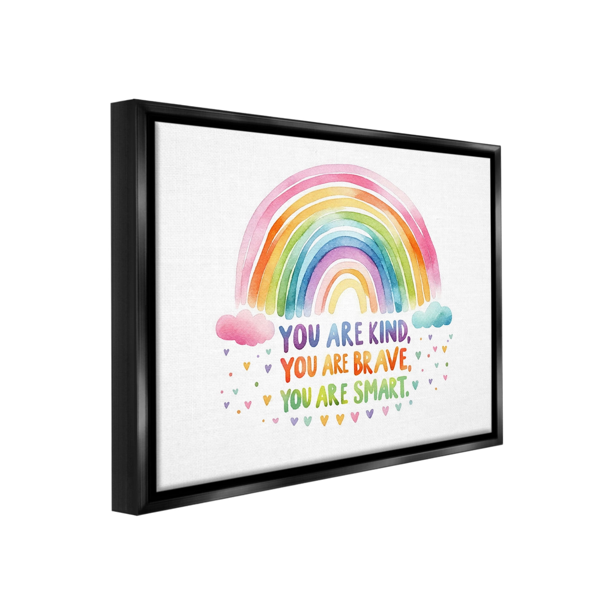 Stupell Industries Kind Brave Smart Rainbow Inspirational Painting Black Floater Framed Canvas Art Print Wall Art, 21 x 17