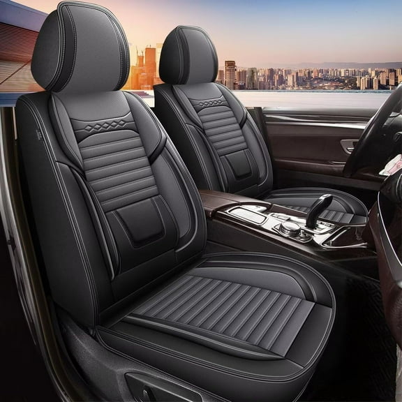 JIAMAOXIN 2Pcs Car Front Seat Covers for Ford Expedition 2011-2024 Cushion Waterproof Faux Leather Protectors (Black & Grey)