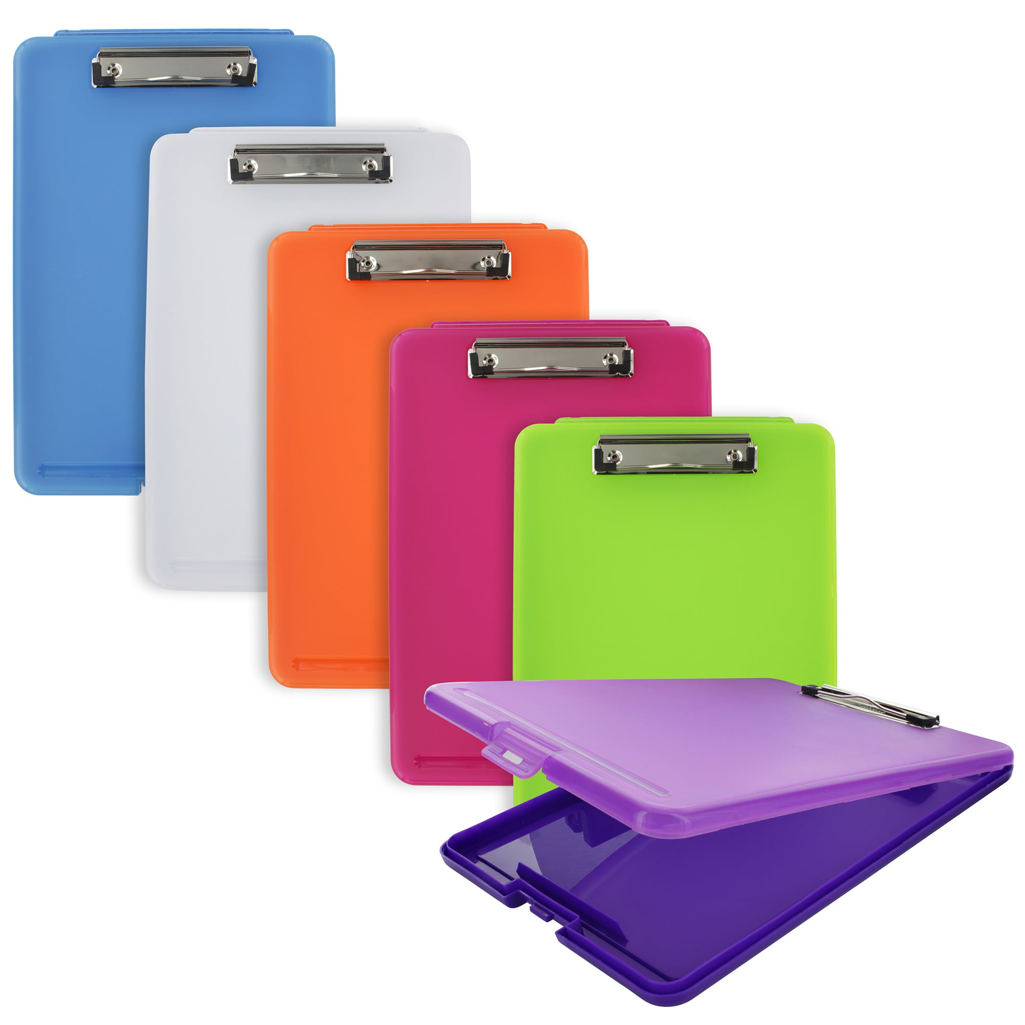 Plastic Clipboard Pack w/ Storage Case Box Letter Size Paperboard Assorted Color 