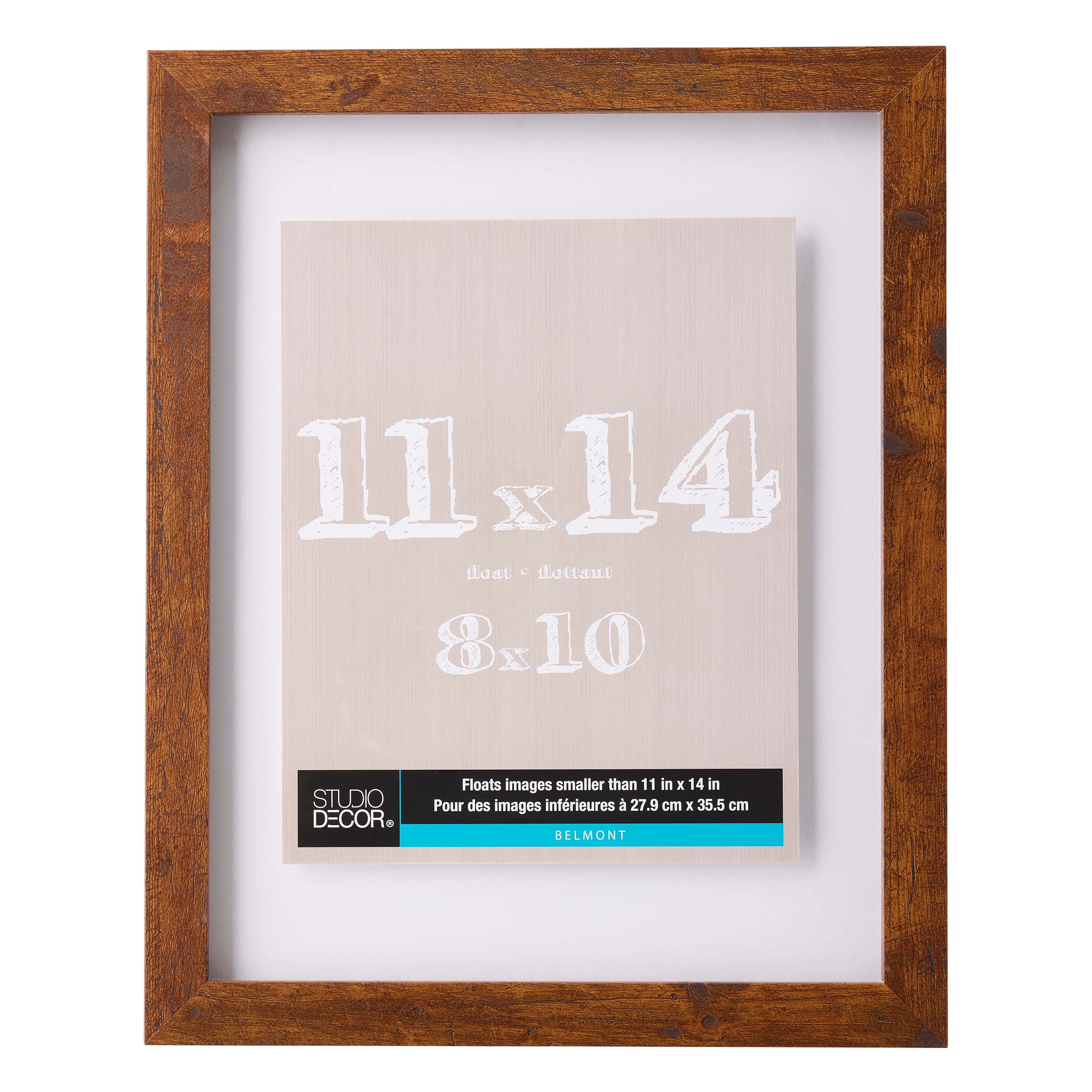 Studio Decor 11" x 14" Honey Belmont Float Picture Frame - Includes Pre-attached Hanging Hardware, Horizontal or Vertical Display - 1 Pack