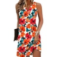 thumbnail image 1 of TaTaai Women Fashion Retro Print V-Neck Sleeveless Short Dress Loose Casual Fit Ladies Spring Summer Holiday Gathering Wear Lightweight Breathable No Fading Stylish Dress Gift, 1 of 8